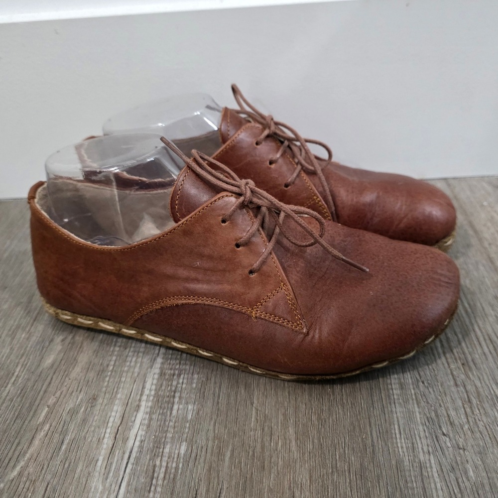 Nefes Womens Oxford Shoes Size 8 Brown Leather Handmade Minimalist Barefoot Flat